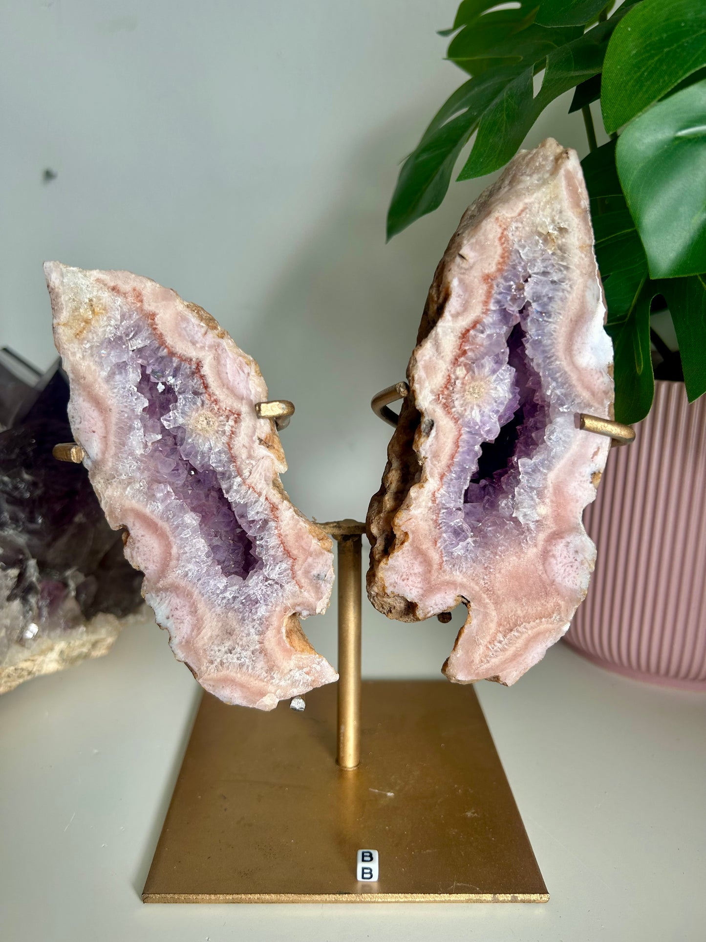 Medium Geode Pink Amethyst Butterfly