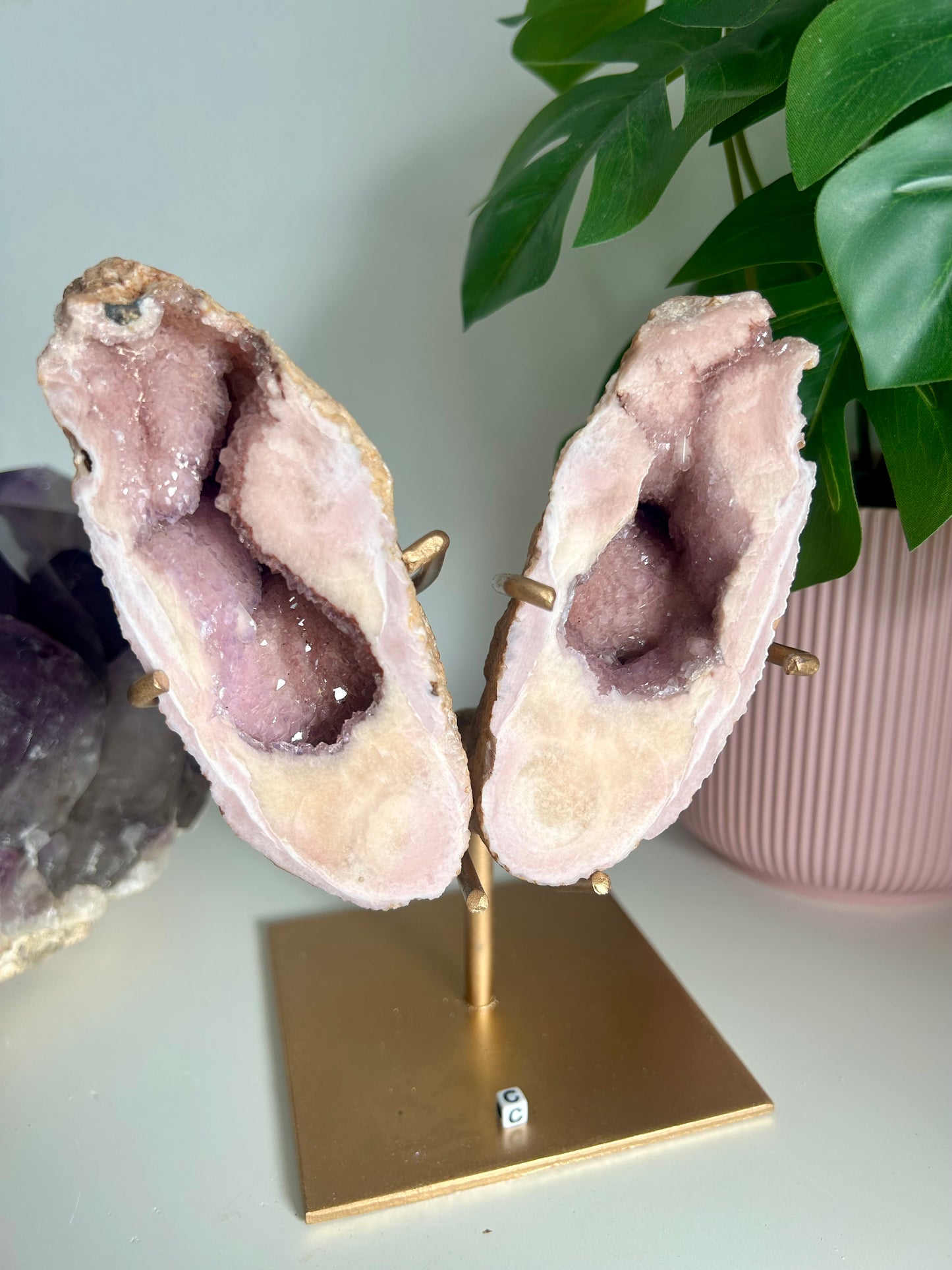Medium Geode Pink Amethyst Butterfly