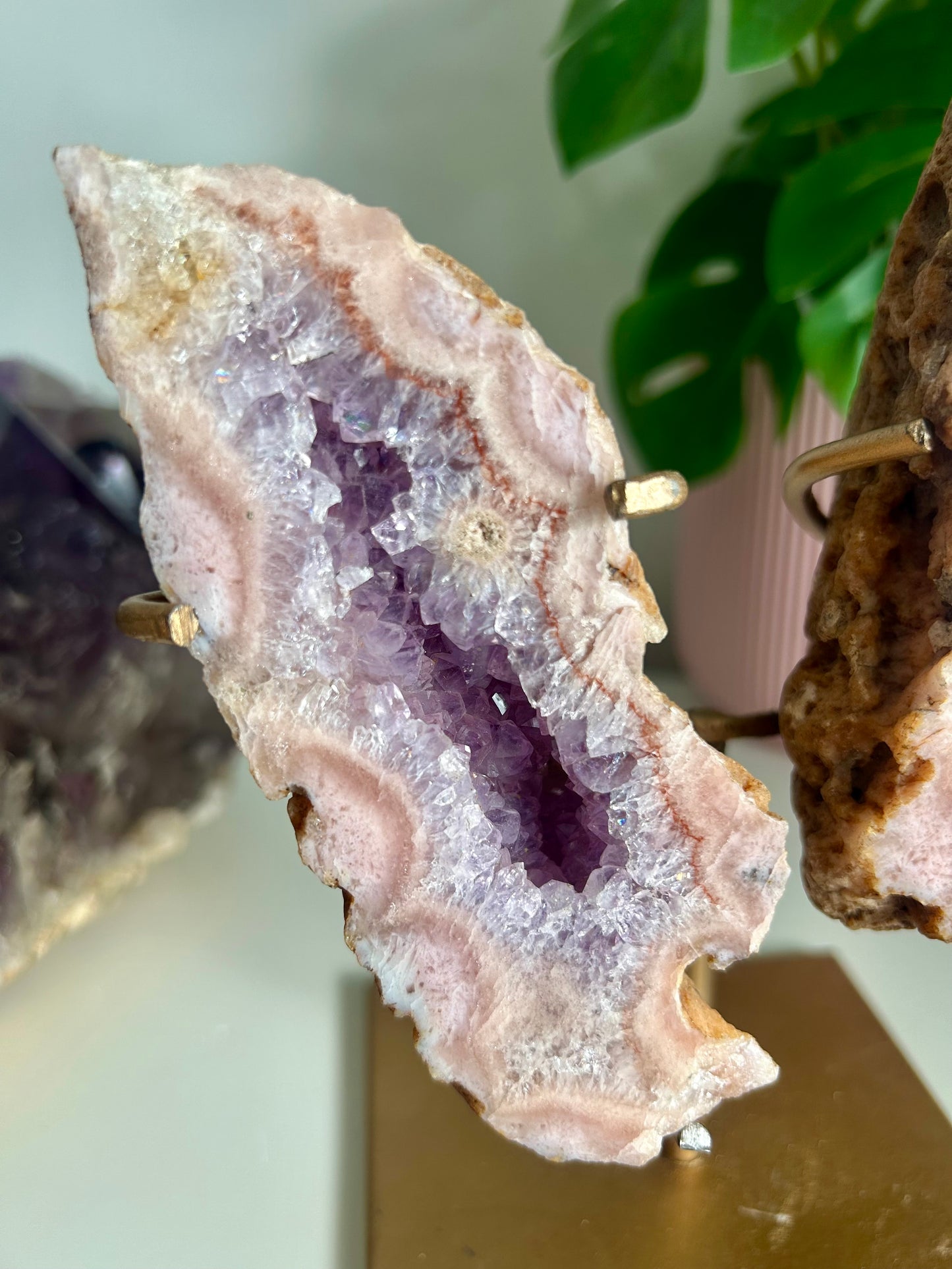 Medium Geode Pink Amethyst Butterfly