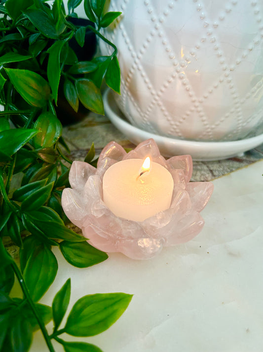 Rose Quartz Lotus Candle Holder