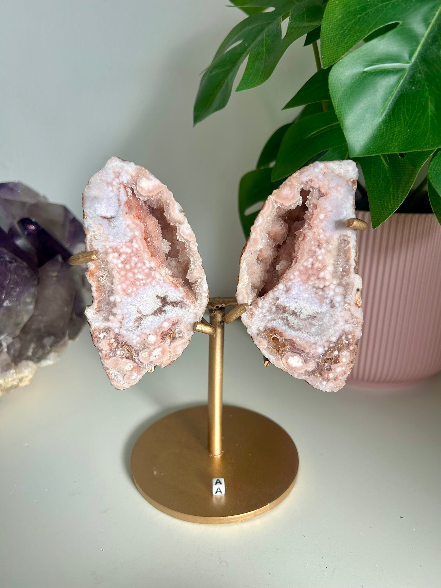 Medium Geode Pink Amethyst Butterfly