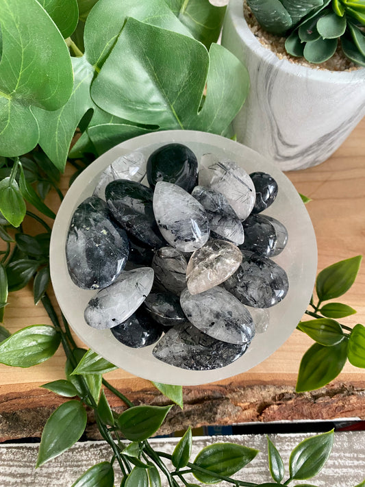 Black Tourmaline and Quartz Tumbled